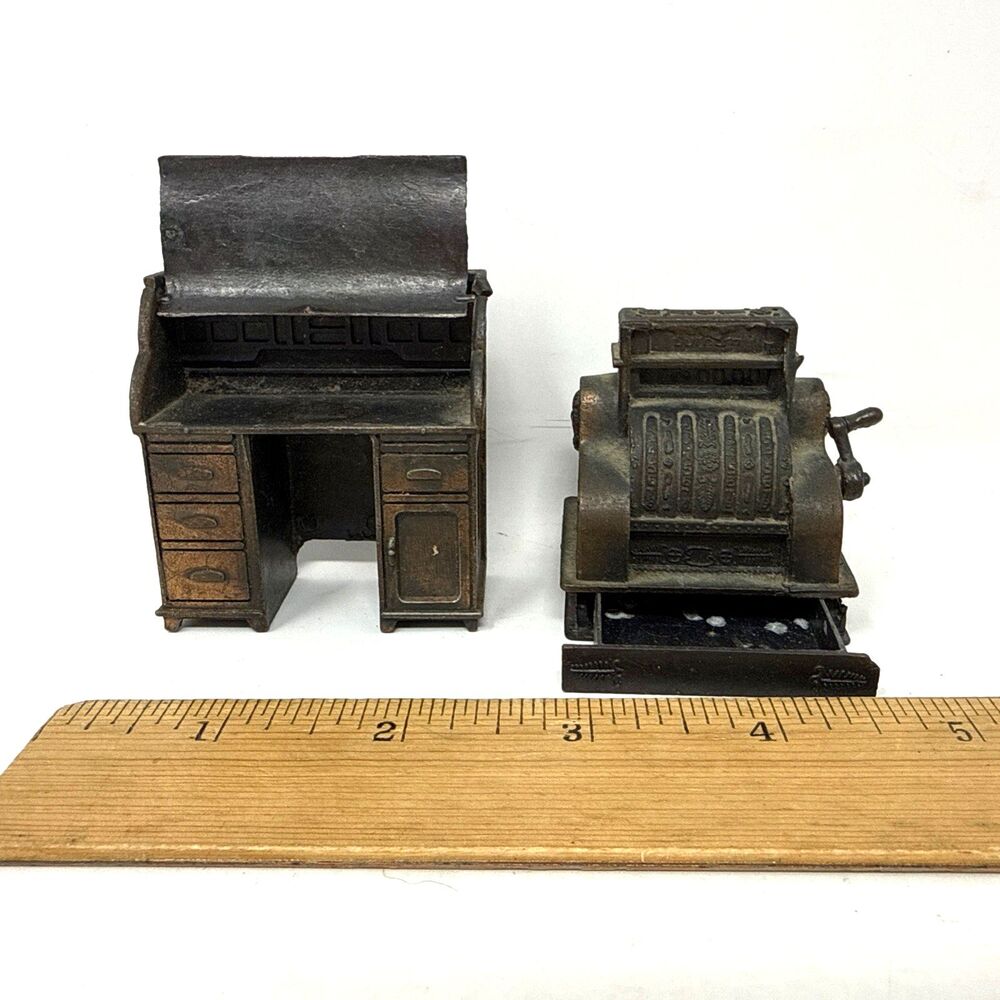Junk Drawer Lot VTG Tin Bottle Miniature Metal Desk Cash Register Ceramic Horse - Picture 3 of 16